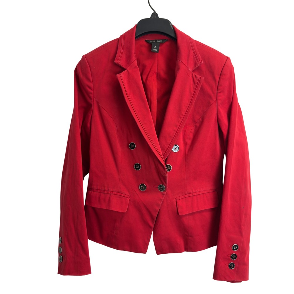 White House Black Market Red Double Breasted Blazer Jacket Womens Size 8
Pockets